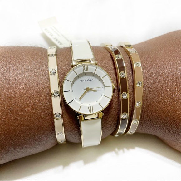 ANNE KLEIN SWAROVSKI CRYSTALS WATCH BRACELET SET - Picture 3 of 3